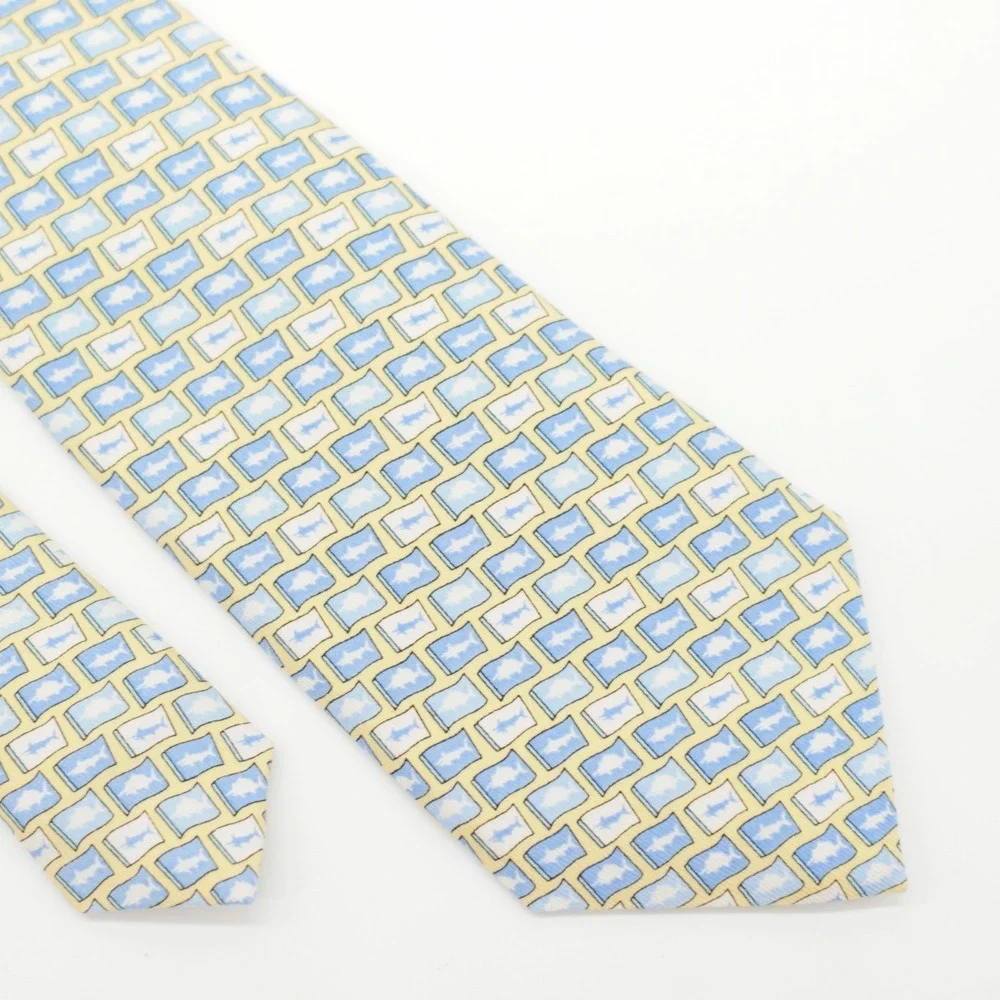 Vineyard Vines Martha's Vineyard Fish‎ Print Yellow Blue Boy's Silk Tie USA